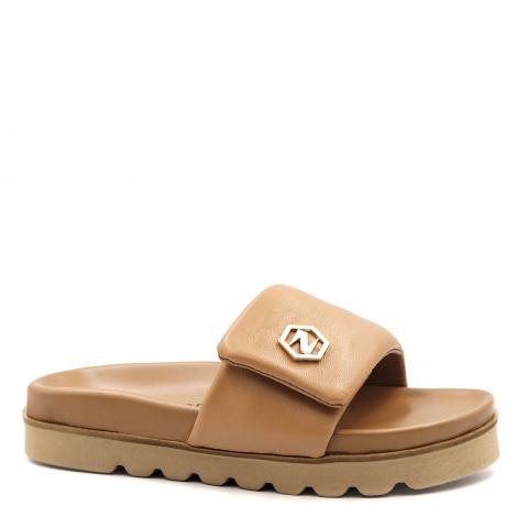 Karmelowe skórzane klapki 216E