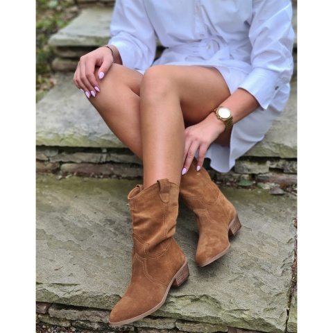 Rude wsuwane welurowe skórzane botki na niskim obcasie 28R