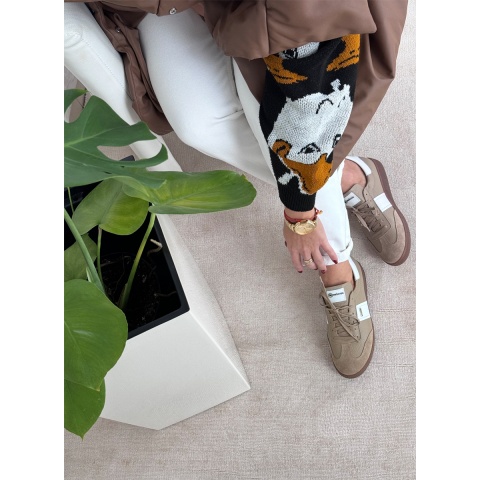 Beżowo-białe skórzane trampki 63G