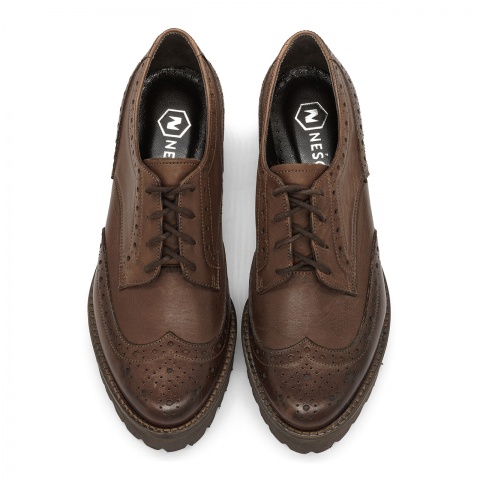 Brązowe skórzane wiązane półbuty Y240P