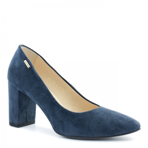 Granatowe zamszowe czółenka na niskim słupku 78D1