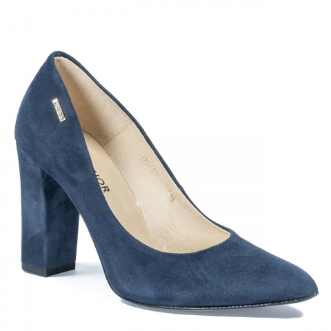 Granatowe zamszowe czółenka na wysokim słupku 92B