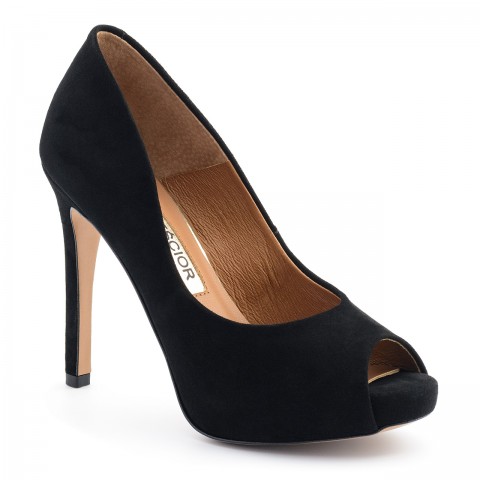 Czarne szpilki peep toe na platformie 106C