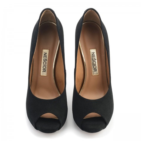 Czarne szpilki peep toe na platformie 106C
