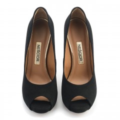 Czarne szpilki peep toe na platformie 106C