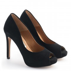 Czarne szpilki peep toe na platformie 106C
