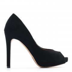Czarne szpilki peep toe na platformie 106C