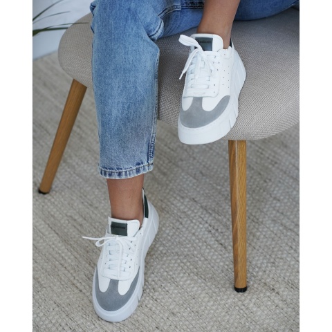 Biało-zielone sznurowane sneakersy 295H