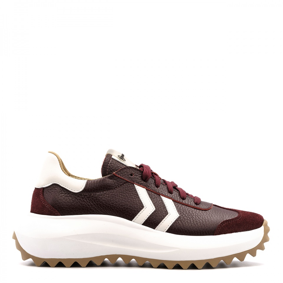 Bordowo-białe skórzane sneakersy 256P