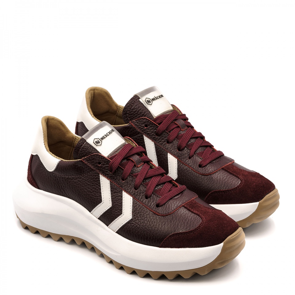 Bordowo-białe skórzane sneakersy 256P