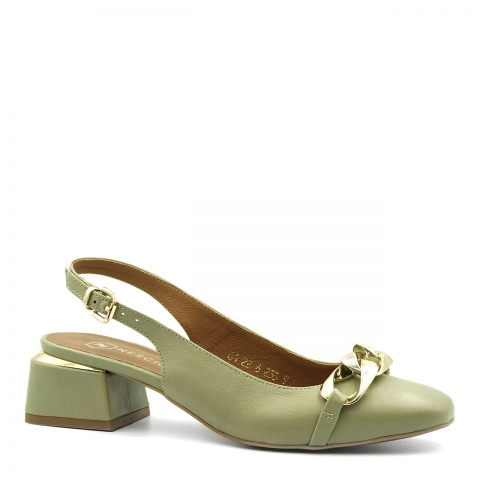 Pistacjowe skórzane czółenka bez pięty 255V