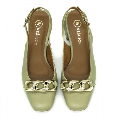 Pistacjowe skórzane czółenka bez pięty 255V