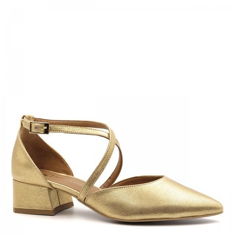 Złote skórzane otwarte czółenka 230E