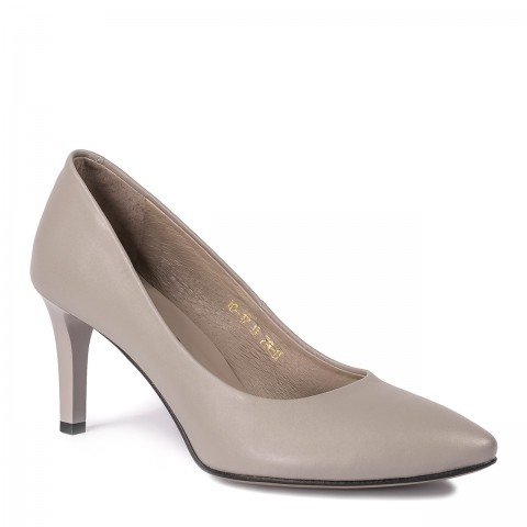 Szare skórzane czółenka na niskim obcasie 78H1