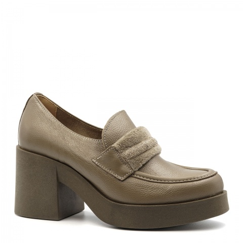 Ciemnobeżowe półbuty na masywnym obcasie LM20151