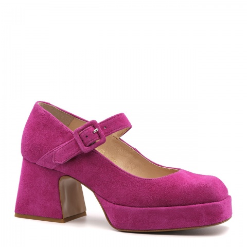 Amarantowe zamszowe półbuty z zapięciem 127A