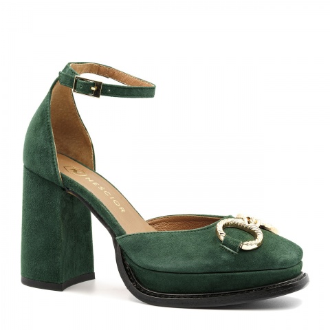 Zielone zamszowe otwarte półbuty 238S