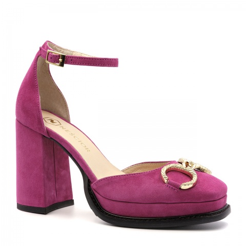 Amarantowe zamszowe otwarte półbuty 238S