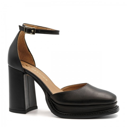 Czarne skórzane otwarte półbuty 238G