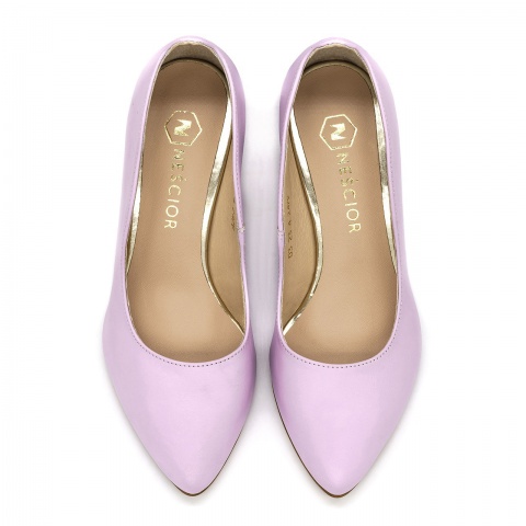 Jasnofioletowe skórzane falowane czółenka 264F