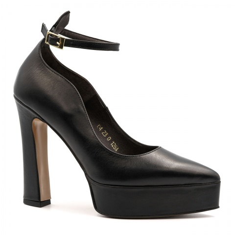 Czarne skórzane czółenka na platformie 128A