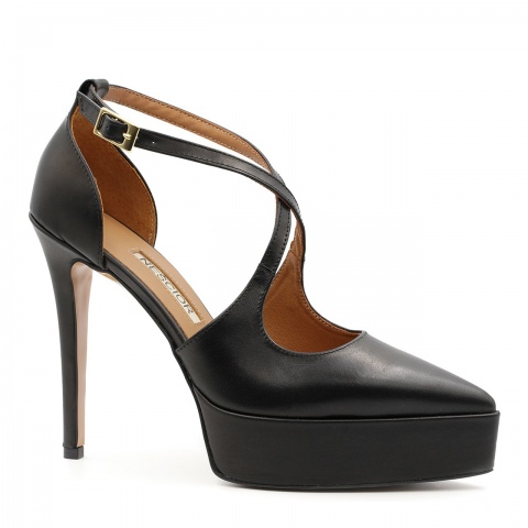 Czarne skórzane szpilki z platformą 128E