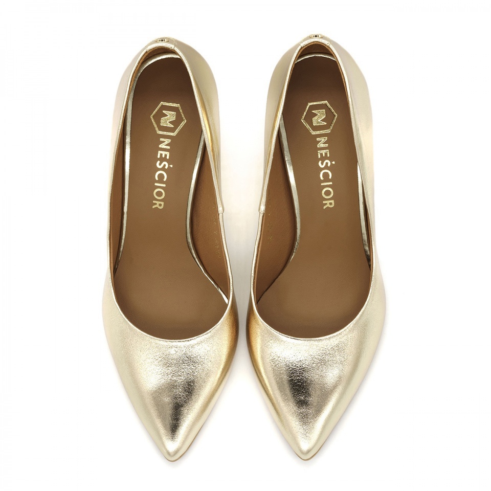 Złote czółenka na lustrzanej szpilce 231G