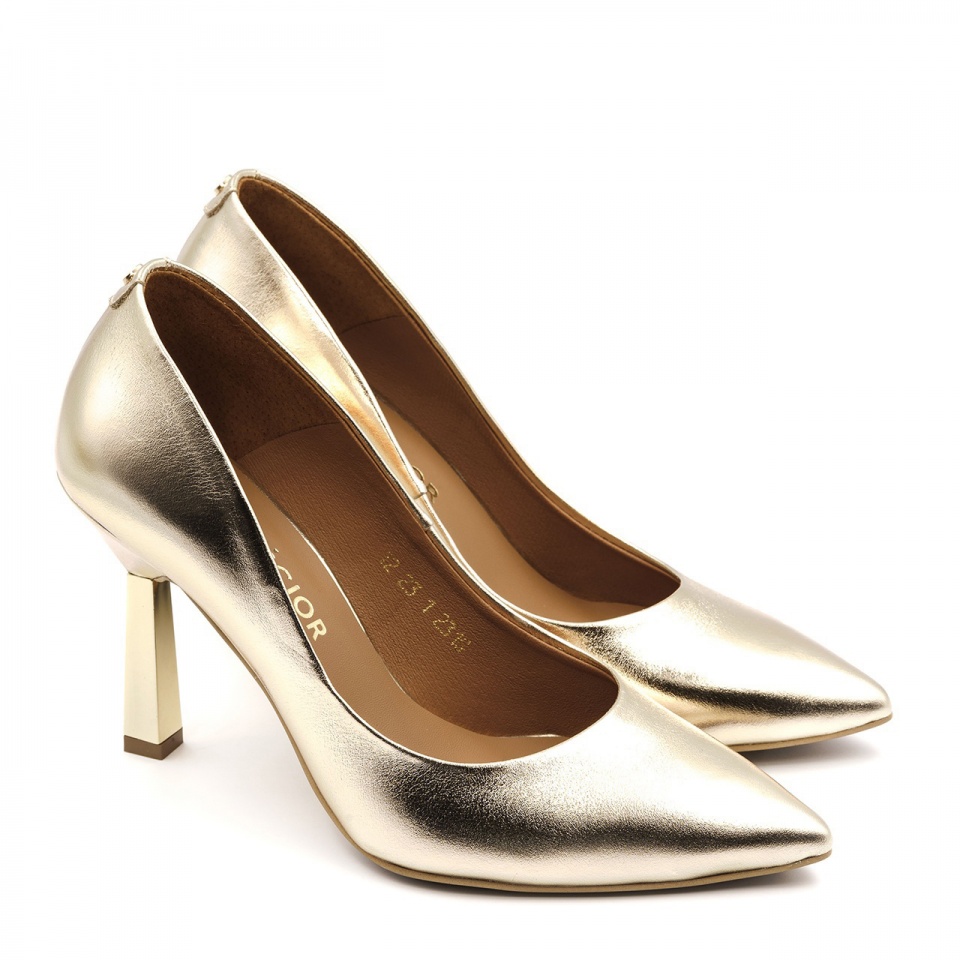 Złote czółenka na lustrzanej szpilce 231G