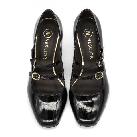 Czarne lakierowane czółenka z zapięciami 239P