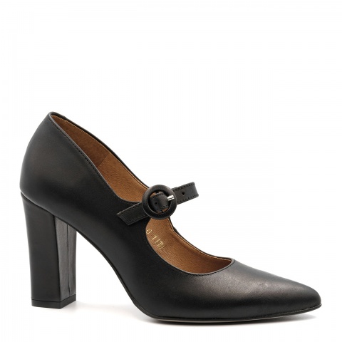 Czarne skórzane czółenka z zapięciem 111H