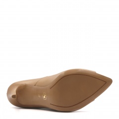 Karmelowe szpilki peep toe z panterą 121K