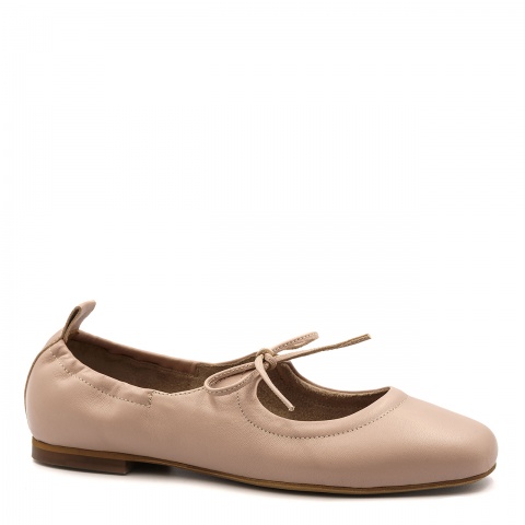 Beżowe wiązane skórzane baleriny z gumką 294B