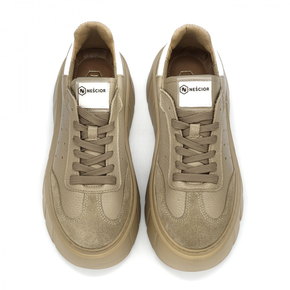 Beżowo-białe sznurowane sneakersy 295H