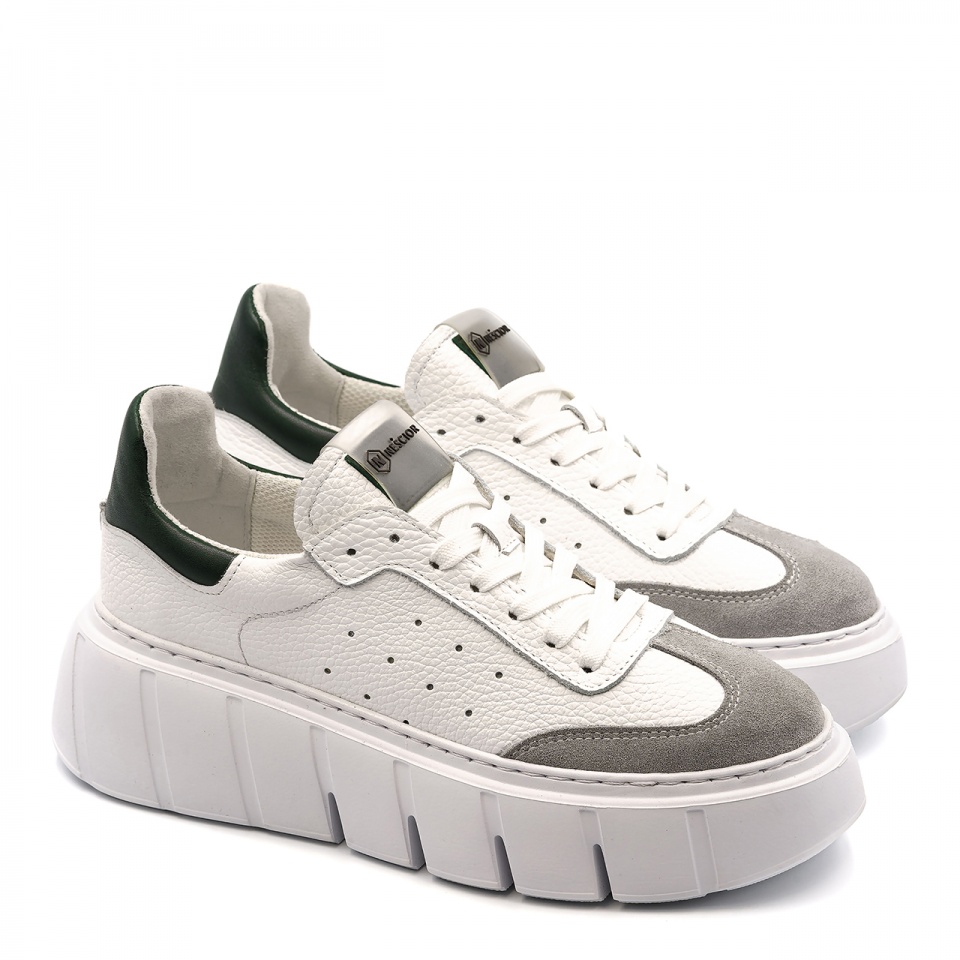 Biało-zielone sznurowane sneakersy 295H