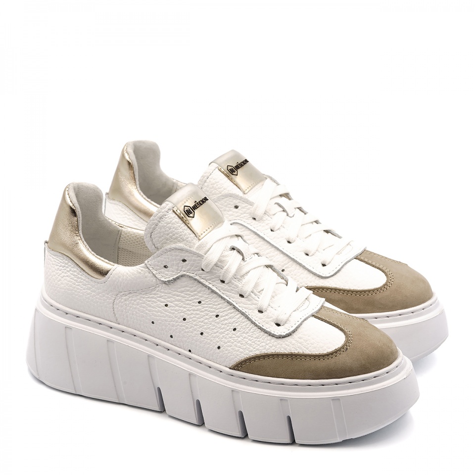 Biało-złote sznurowane sneakersy 295H
