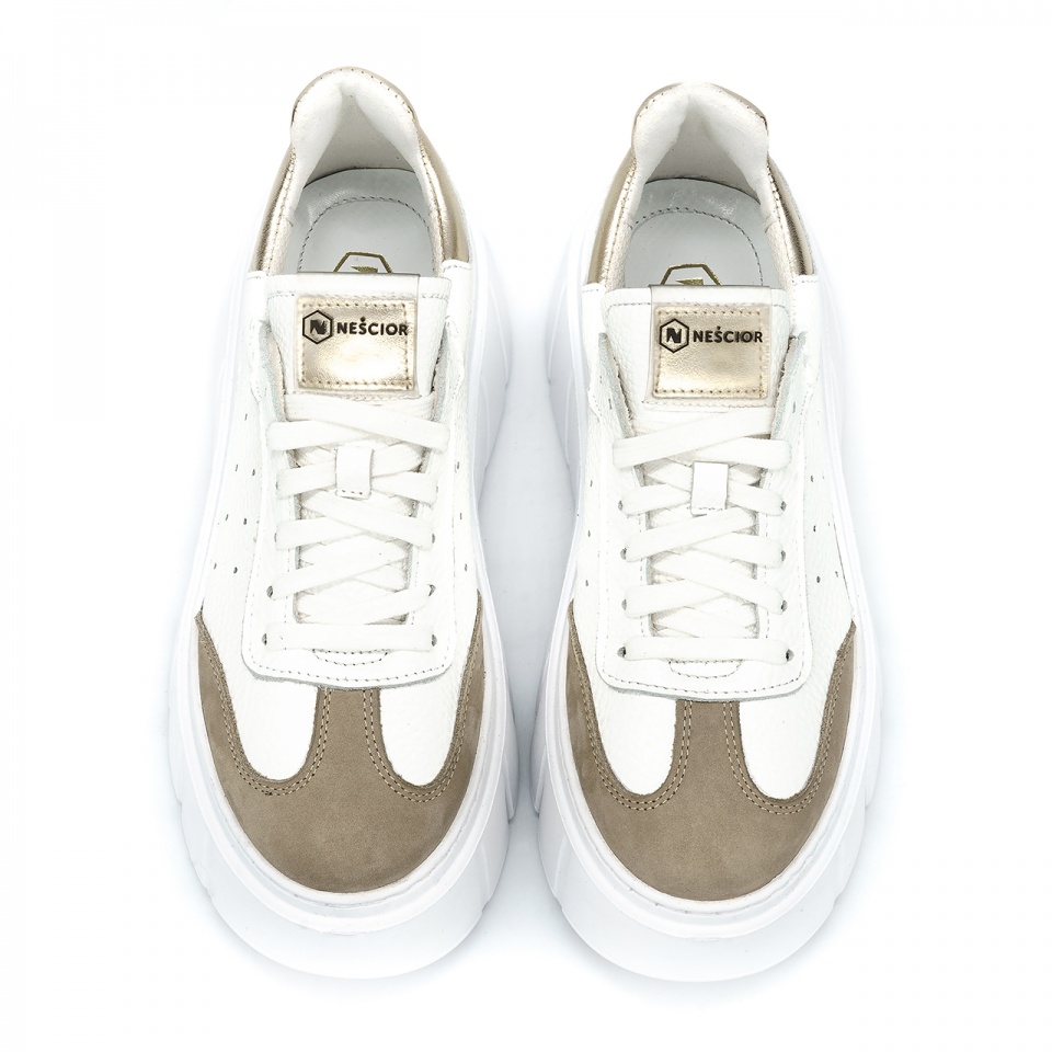 Biało-złote sznurowane sneakersy 295H