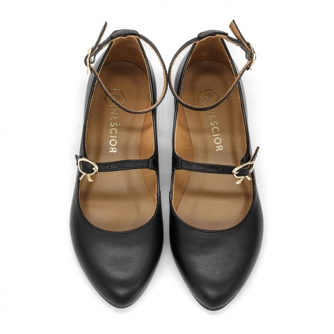 Czarne skórzane balerinki z paskami 297A