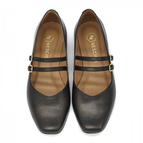 Czarne skórzane baleriny z paseczkami 229P