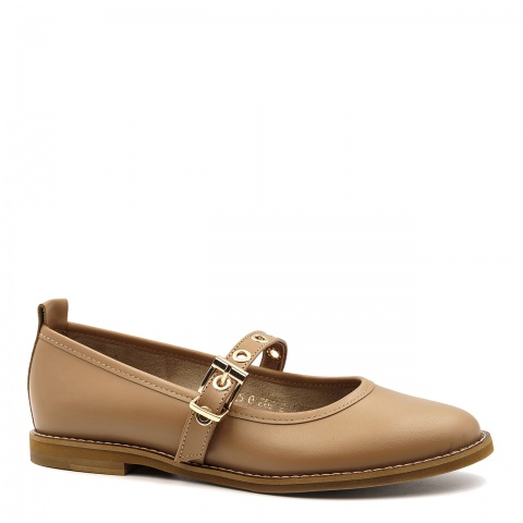 Karmelowe skórzane półbuty z paskiem 207Z