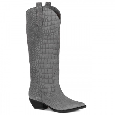 Szare welurowe kozaki 5ADE00552124Z