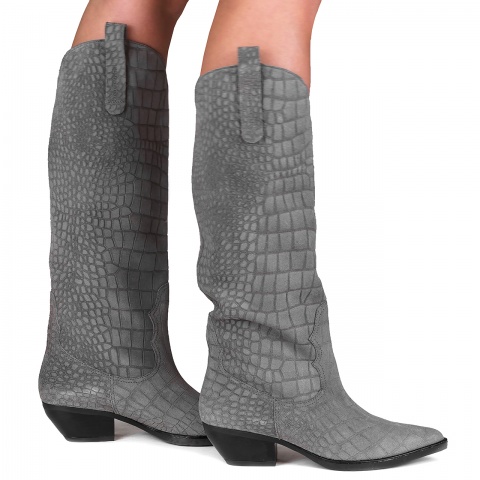 Szare welurowe kozaki 5ADE00552124Z