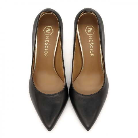 Czarne sk&oacute;rzane falowane szpilki Y231F