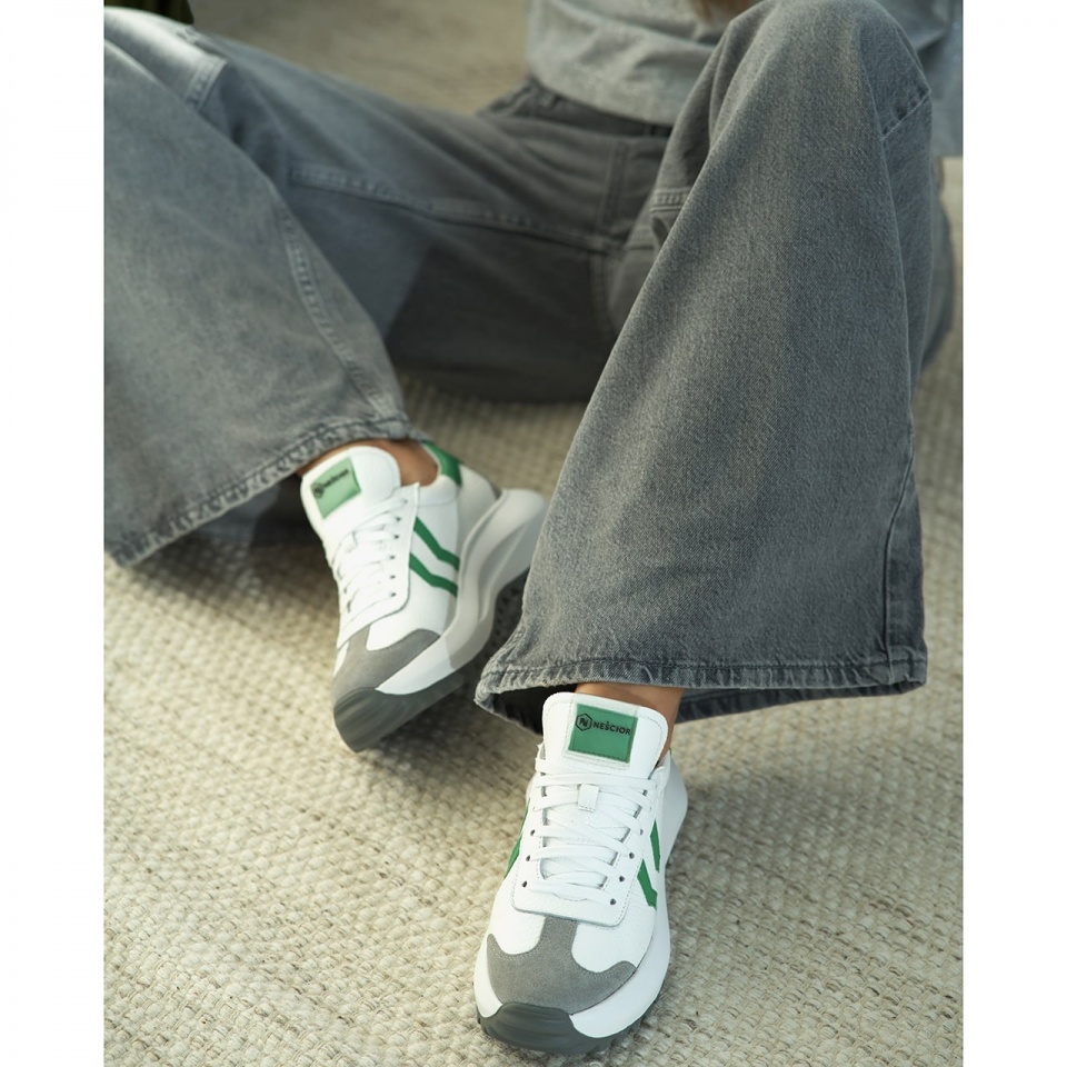 Biało-zielone skórzane sneakersy 256P