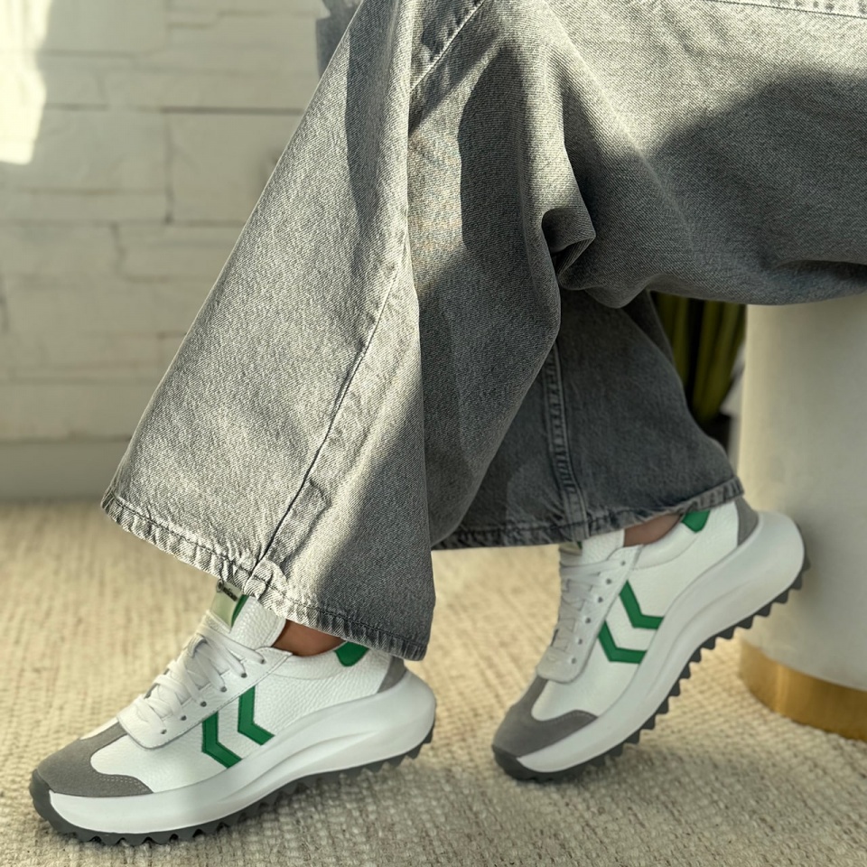 Biało-zielone skórzane sneakersy 256P