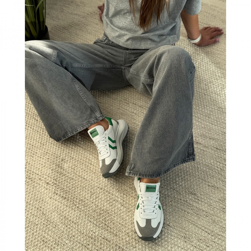 Biało-zielone skórzane sneakersy 256P