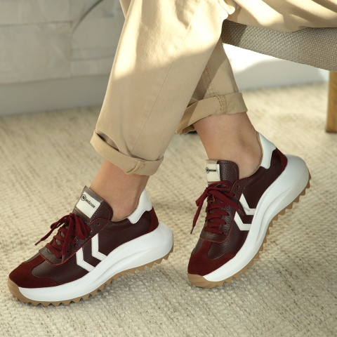 Bordowo-białe skórzane sneakersy 256P