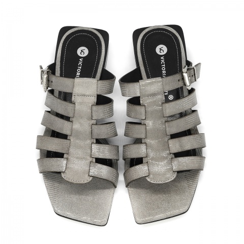 Szare skórzane klapki z paseczkami 5ADKRIS9222L