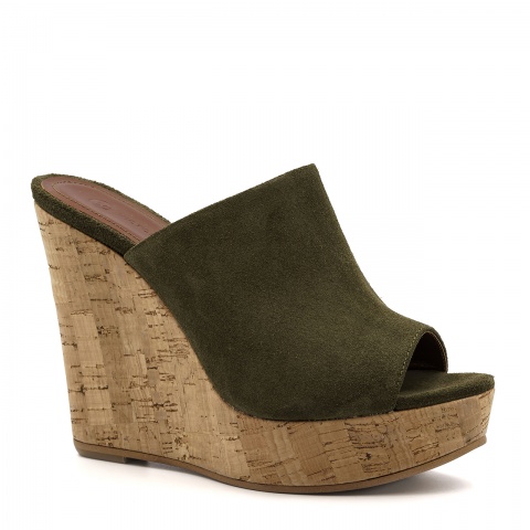 Klapki khaki na koturnie 5ADST0181124L