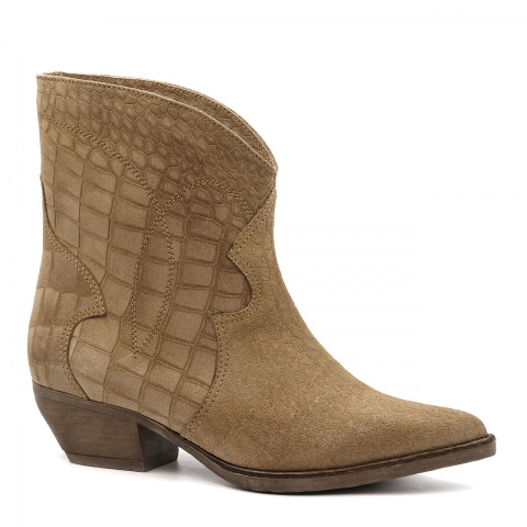 Camelowe welurowe botki 5ADE00551524Z