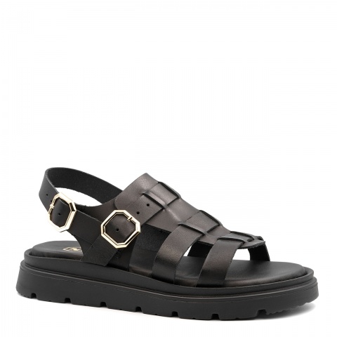 Czarne skórzane sandały na grubym spodzie 316A